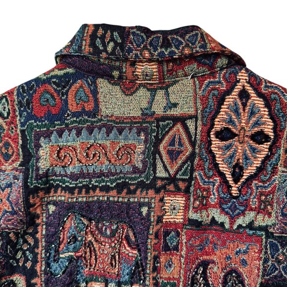 Vtg Chico's Tapestry Jacket Shacket Button Front Boho Beaded Embroidery Artsty - Picture 7 of 16